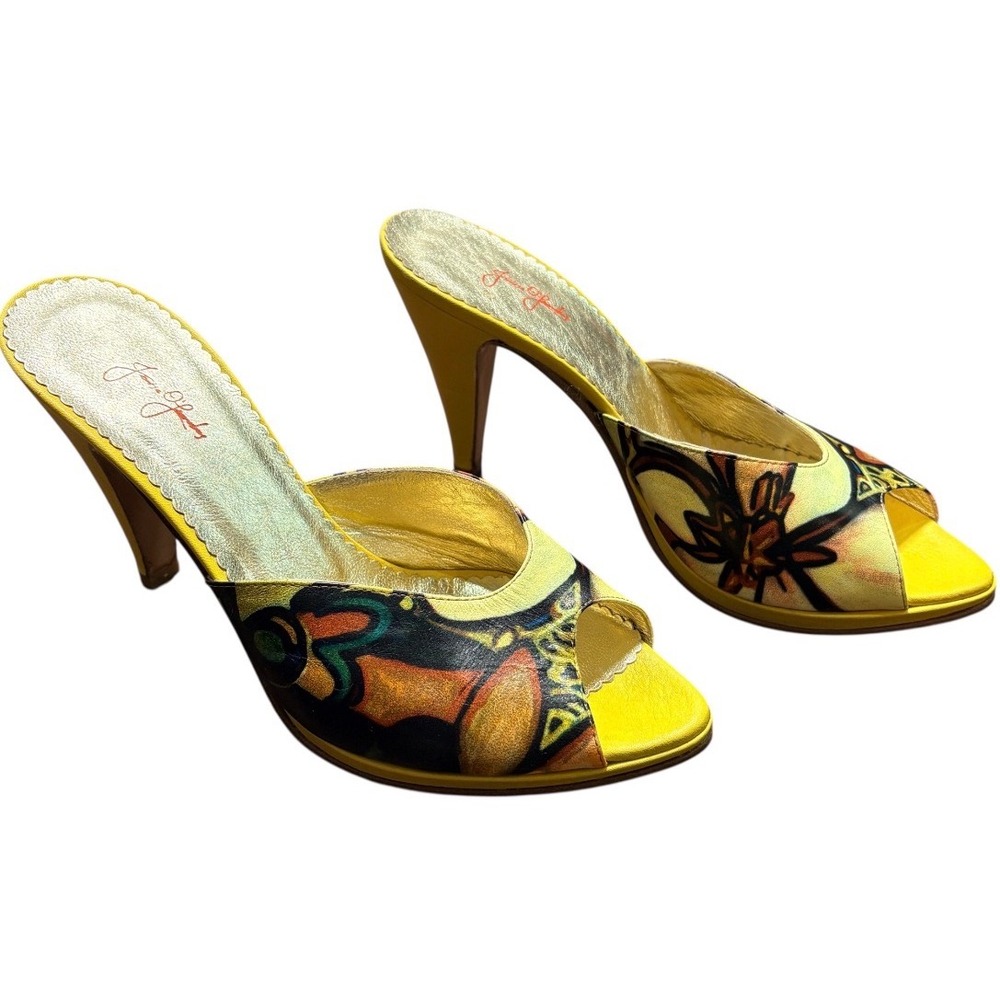 Peep Toe Mules Womens 39 Yellow Leather Heel Wearable Art